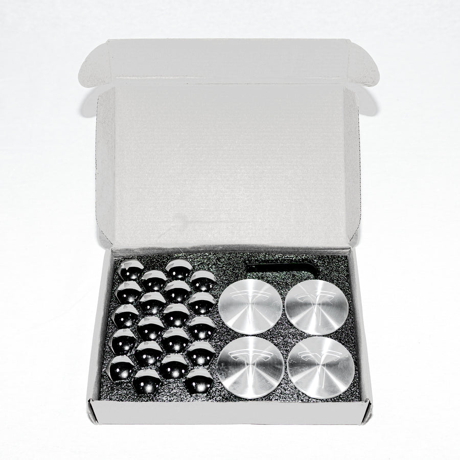 Tesla Gemini wheel centre caps and 19 mm lug-nut covers