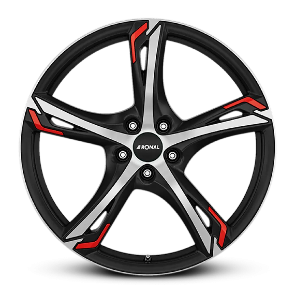BYD Atto 3 paketin Ronal R62 Red JET BLACK-MATT-FRONT CUT 7.5x18 jako: 5x114.3 et: 40 Alumiinivanne – vannemallin kuva
